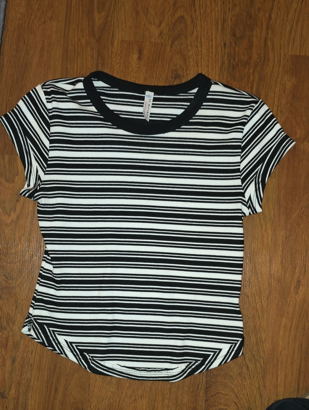 Free People Black and White Striped Crew Tee